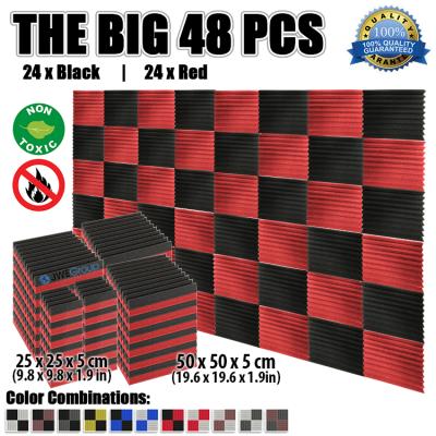 China Sound Absorption 25 x 25 x 5 cm OR 50 x 50 x 5 cm KK1134 Modern Arrowzoom Black & Red Wedge Acoustic Foam Panel for sale