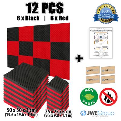 China New Modern 12pcs Black and Red Egg Crate Package Sound Absorption Complicated Foam 50x50x3cm KK1052 for sale