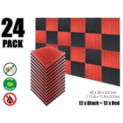 China Arrowzoom Modern 24 Pieces Multi-Wedge Panel Studio Wall Sound Absorbing Acoustic Foam Red & Black 30 x 30 x 2.5 cm 12T for sale