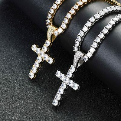 China Wholesale Hiphop Gold Plated Stainless Steel CZ Crystal Diamond Cross Pendant Necklace Mens Womens for sale