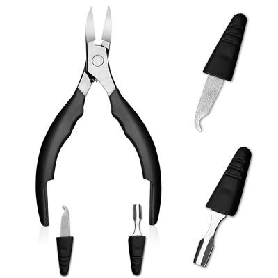 China Hot Selling Multi Functional Pointed Stainless Steel Toenail Clippers Cuticle Remover For Inveterate Thick Hard Nail for sale