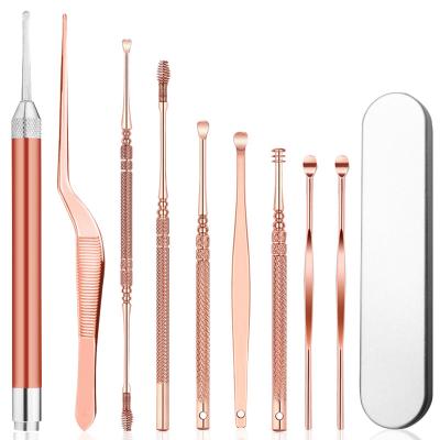 China Easy To Store 10 Pcs Rose Gold Ear Pick Earwax Kit Curette Cleansing Tool Set Ear Wax Remover Tool for sale