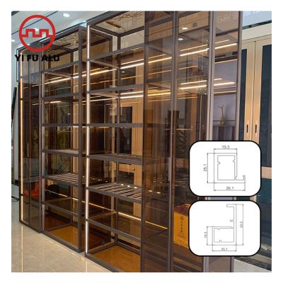 China Hot Selling Decorations Wardrobe Door Profile Aluminum Cabinet Frame Glass Profiles With Handle Furniture Glass Door Frame for sale