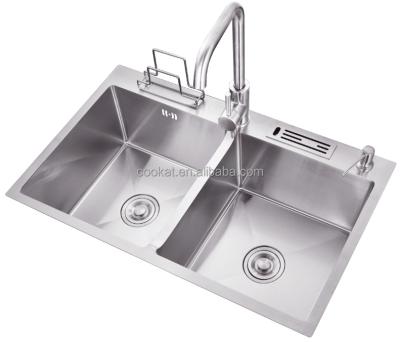 China With Faucet Pressed Stainless Steel Kitchen Sink Factory Price Double Bowl Undermount Kitchen Sinks With Accessories for sale