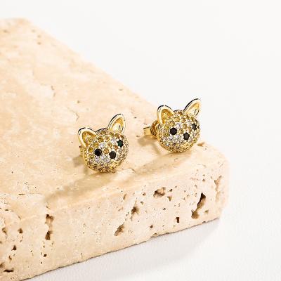 China High Quality Hip Hop Style Design Zircon Full Doggy Cute Animal Stud Earrings Inlaid 925 Silver Needle Earrings for sale