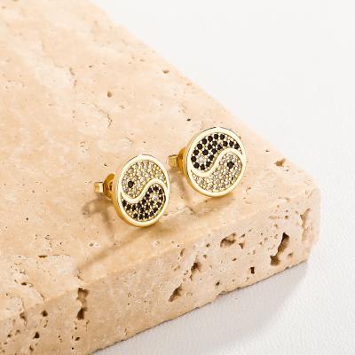 China High Quality Chinese Style Taiji Stud Earrings With Micro High Quality Inlaid Zircon S925 Silver Needle for sale