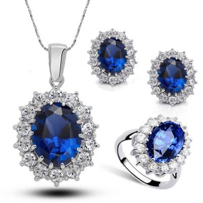 China 2021 New Arrival High Quality Women Multi Colors Silver Plated Crystal Blue Cubic Zircon Pendant Necklace Jewelry Sets for sale