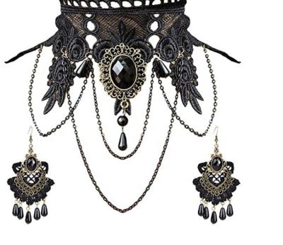 China High Quality Vintage Black Lace Skull Choker Necklace Women Girls Halloween Decorations Party Choker Necklace for sale