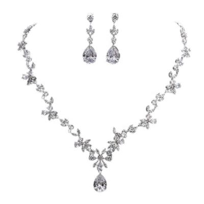 China Attractive Gold Plated AAA White Zircon Necklace Dangle Earrings Jewelry Set Allergy Free Wedding Party for sale