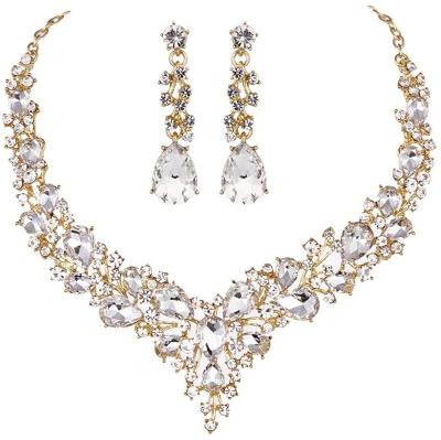 China Attractive Bridal Crystal Necklace And Earrings Jewelry Set Gifts Fitted Wedding Party Dress For Women for sale