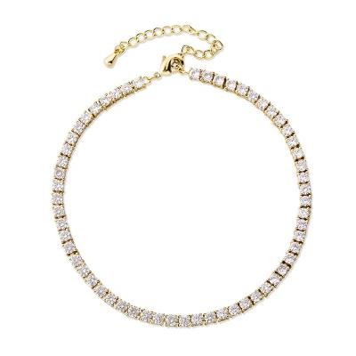 China Hiphop 4mm Gold Box Chain Anklets Diamond Square Zircon Tennis Anklet Jewelry for sale