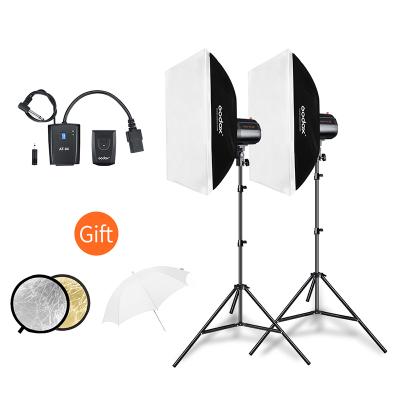 China Godox 400Ws Wireless Remote Control Strobe Studio Kit 2pcs 200Ws Instant Light Photographic Lighting - Strobes + Stands + Light Triggers + Soft Box for sale