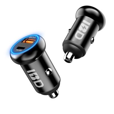 China 2021 Hot Seller Design 36W QC3.0&PD Mobile Phone Mini Dual Access Led PD Charger Car Charger For iPhone for sale