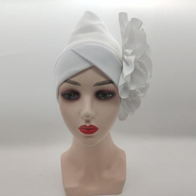 China 2021 Fashion Big Flower African Auto Women's Gele Aso Oke Headtie Hijab Turban For Party Muslim Turban Hijabs Female Head Wraps Hood for sale