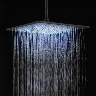 China Needle Free Homedec 16 Inch Bathroom Black LED Water Saving Stainless Steel Rainfall Shower Head for sale