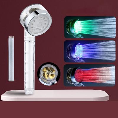 China Eco-friendly PowerSpa 3 Colors LED Shower Head Combined with Air Jet LED Turbo Pressure-Push Nozzle Technology, Hand Shower with Fan for sale