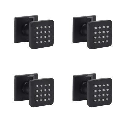 China Needleless 4 Pcs Matte Black Solid Brass Showerhead Wall Mounted Can Swivel Shower Body Jet Massage Jets for sale