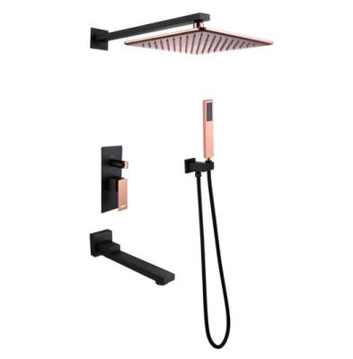 China Without Slide Bar Concealed 2021 New Arrival 3 Way Shower Faucet Rose Gold And Black Bathroom Shower Rain Set for sale