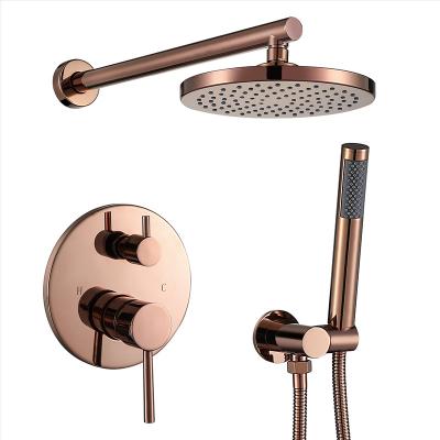 China Without Slide Bar Modern Bathroom Massage Rainfall Shower System Mounted Gold Shower Faucet Set With Hot And Cold Mixer Valve, Hand Shower for sale