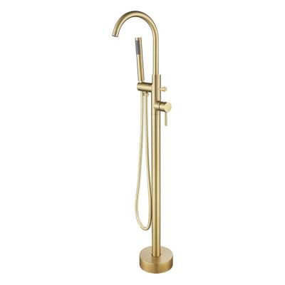 China Modern Brushed Brass Free Standing Floor Mount Faucets Gold Floor Mount Tub Shower Faucets For Bathroom for sale