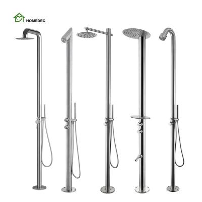 China Sliding Bar Stainless Steel Outdoor Garden Floorless Standing Up Shower Head Sauna Bathing Beach Pool Shower Column Faucet Set for sale