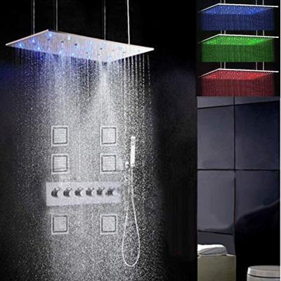 China 4 Function Slide Bar Valve Faucet Balance Thermostatic Spa Massage Kit Shower Mixer Complete Shower Jet Led Lights System For High Pressure for sale