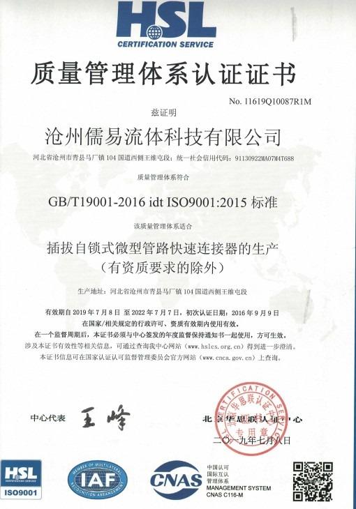 ISO9001 - Cangzhou Ruyi Fluid Technology Co., Ltd.