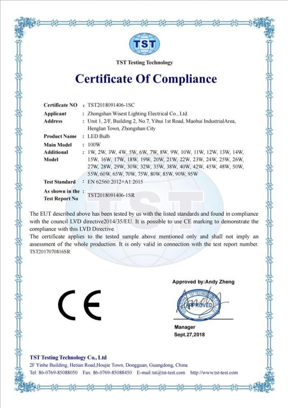 CE - Zhongshan Weizhiteng Lighting Appliance Co., Ltd.