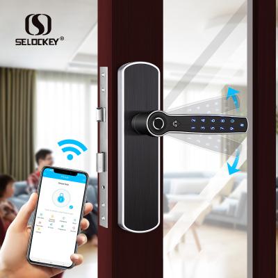 China Modern Fashion s2300 Selockey Key&Fingerprint&Passcode&TTLOCK Double Side App&WIFI Metal Door Lock for sale