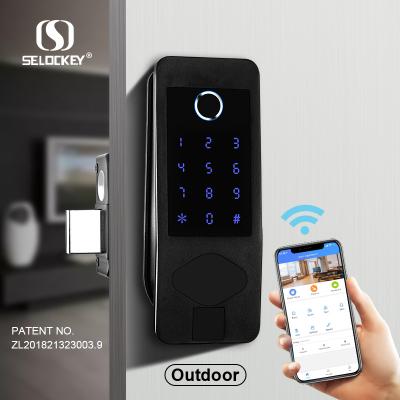 China TTLOCK 12v wifi APP waterproof wifi APP biometric high security IP65 metal fingerprint card door lock biometric electric smart lock for sale