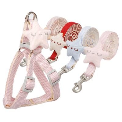 China Reflective Cute Adjustable Soft Cotton Rope Pull Back Puppy Starfish Dog Harness Retractable Leash Fix for sale