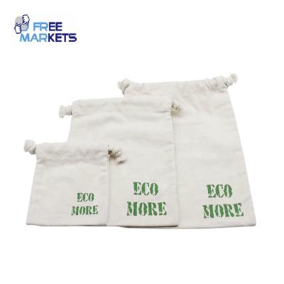 China Organic Cotton Sustainable Recycled Custom Drawstring Bag Zero Waste Storage Eco Friendly Rope Handle Bag for sale