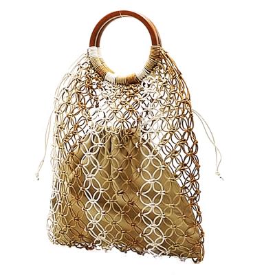 China Cotton Knitting Handbag Fashion Wooden Lady's Handle Hot Sale Cavity Recycled Cotton For Knitting Wooden Handle Lady's Handbag for sale