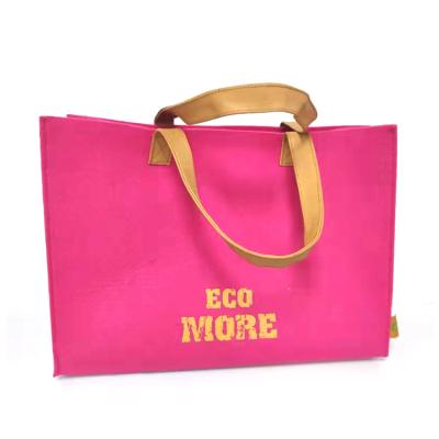 China Eco Sustainable Lady Storage Shopping Bags Handle Felt Fabric Custom Leather Bag Viable RPET Recycled Felt for sale