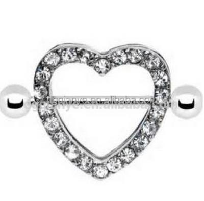 China Surgical Steel Nipple Ring Gem Heart Dangling Nipple Piercing Stainless Steel for sale