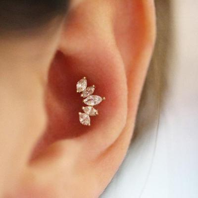 China Copper+Steel Flower Daith Ear Piercing Zircon Ear Stud Body Jewelry Ear Cartilage Piercing Earrings for sale