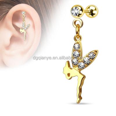 China Stainless Steel Crystal Ear Cartilage Piercing Dangle Cartilage Jewelry for sale