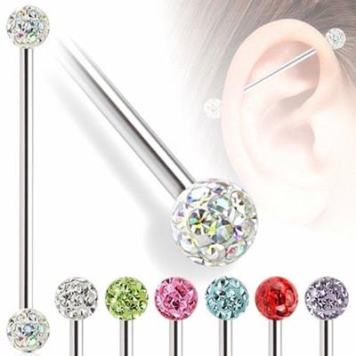 China High Quality Stainless Steel Ear Barbell Piercing Industrial Stainless Steel Disco Ball Barbell for sale