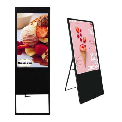 China Indoor Signs Advertising Socail Media Counter 23 Inch 4K A-shape Outdoor Standing Digital Poster Kiosk For Store for sale