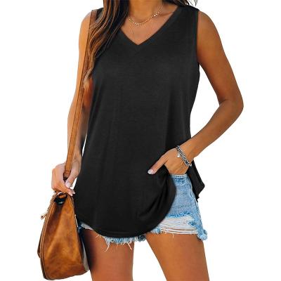 China Anti-Wrinkle Amazon Hot Sale Casual Women's V-Neck Tuxedo Solid Color Tank Top Sleeveless T-Shirt for sale