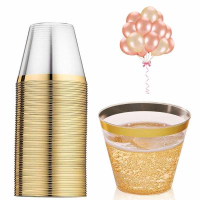 China Gold DOUBLE Rim Plastic Tumbler Disposable Cup from the WALL 9Oz for Drinking for sale