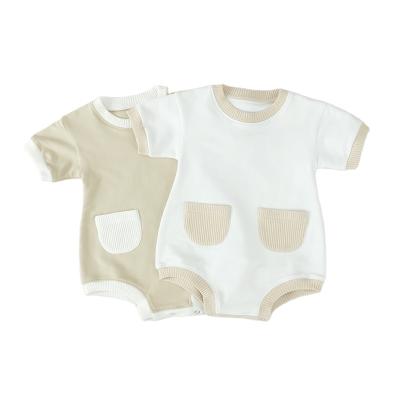 China Custom Summer Style Cotton Short Sleeve Neutral Newborn French Baby Romper Breathable With Pocket for sale