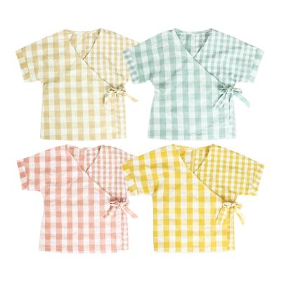 China New Design Breathable Wholesale Baby Clothes Plaid Summer Kids Short Sleeve Tops For Girls for sale