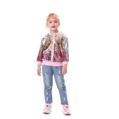 China New Design Breathable Gradient Cloth Kids Long Sleeve Baby Coat Kids Warm Coat With Fashionable Sequins for sale