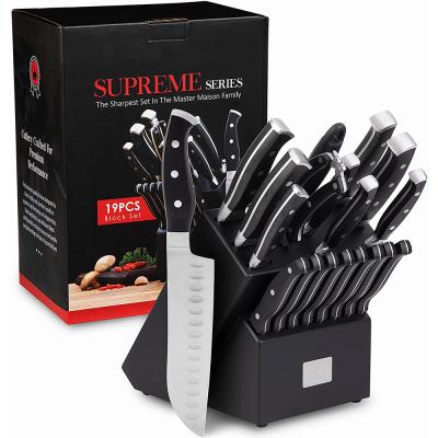 China 19 Piece Minimalist Premium Kitchen Knife Set With Wooden Block Stainless Steel 8 Knife Steak Knife Sharpener German Amazon Success for sale