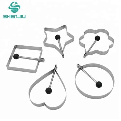 China Workable Set Of 5 Different Stainless Steel Pancake Mold Fried Egg Ring Set With Shapes for sale