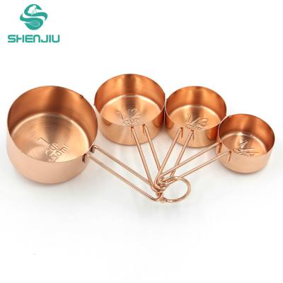 China Viable China Supplier Set Of 4 Sets Stainless Steel-Copper Measuring Cups Stainless Steel Measuring Cups And Spoons for sale