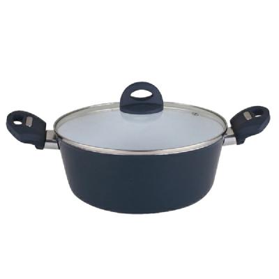 China General Use For Gas And Induction Cooker Aluminum Wrought Blue Nonstick Ceramic Soup Pot With Glass Lid Can Be Size Customized Color for sale