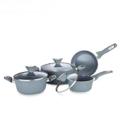 China Pure family kitchen color and fresh forged aluminum 7pcs cookware set in the kitchen with stone cladding for sale