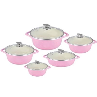 China Home Kitchen China Aluminum Ceramic Nonstick Frying Pan Customized Logo Pink Cookware Set for sale